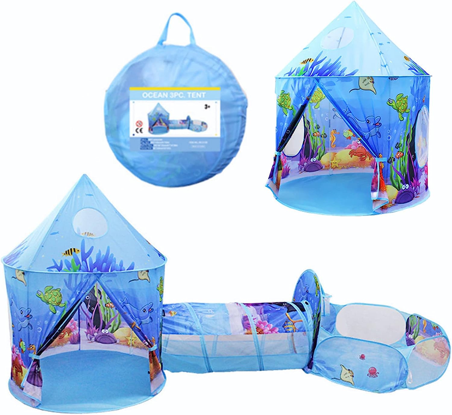Blue Ocean Pop Up Tunnel Tent For Kids Package