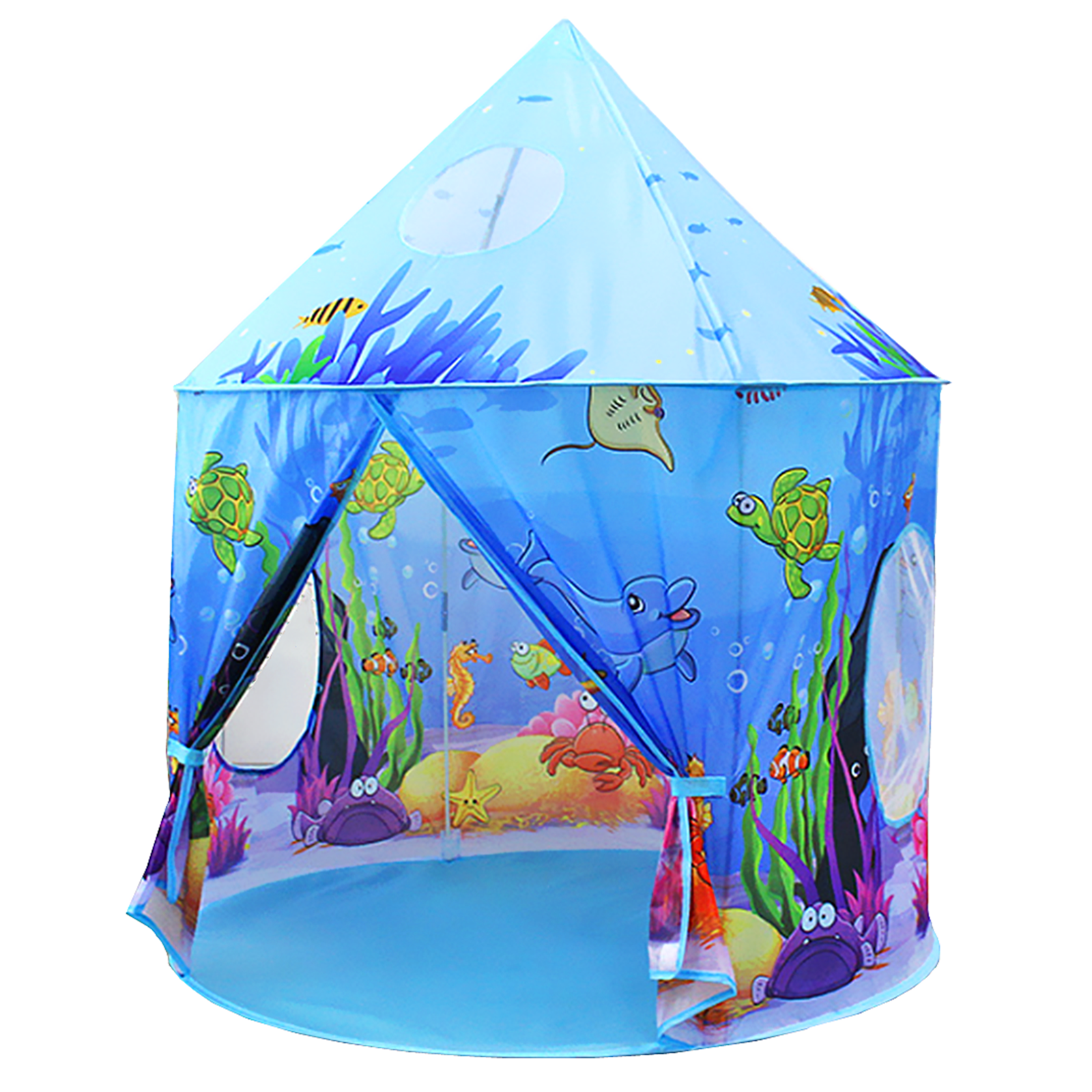 Kids Blue Ocean Yurt Play Tent Open Door Window