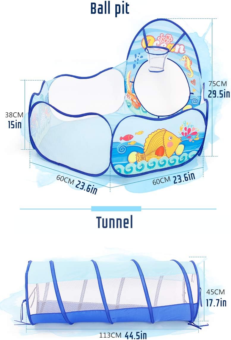 Kids Blue Tunnel Tent Ocean Theme Size