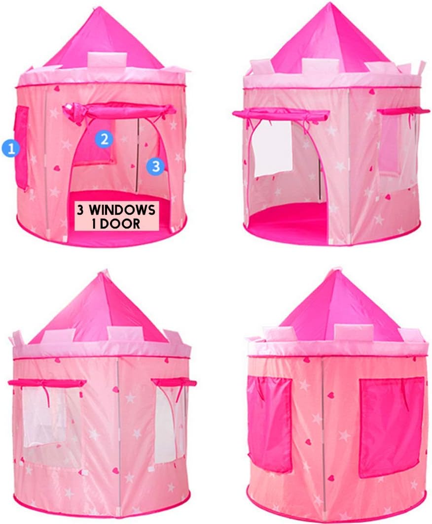 Kids Pink Castle Play Tent Side View