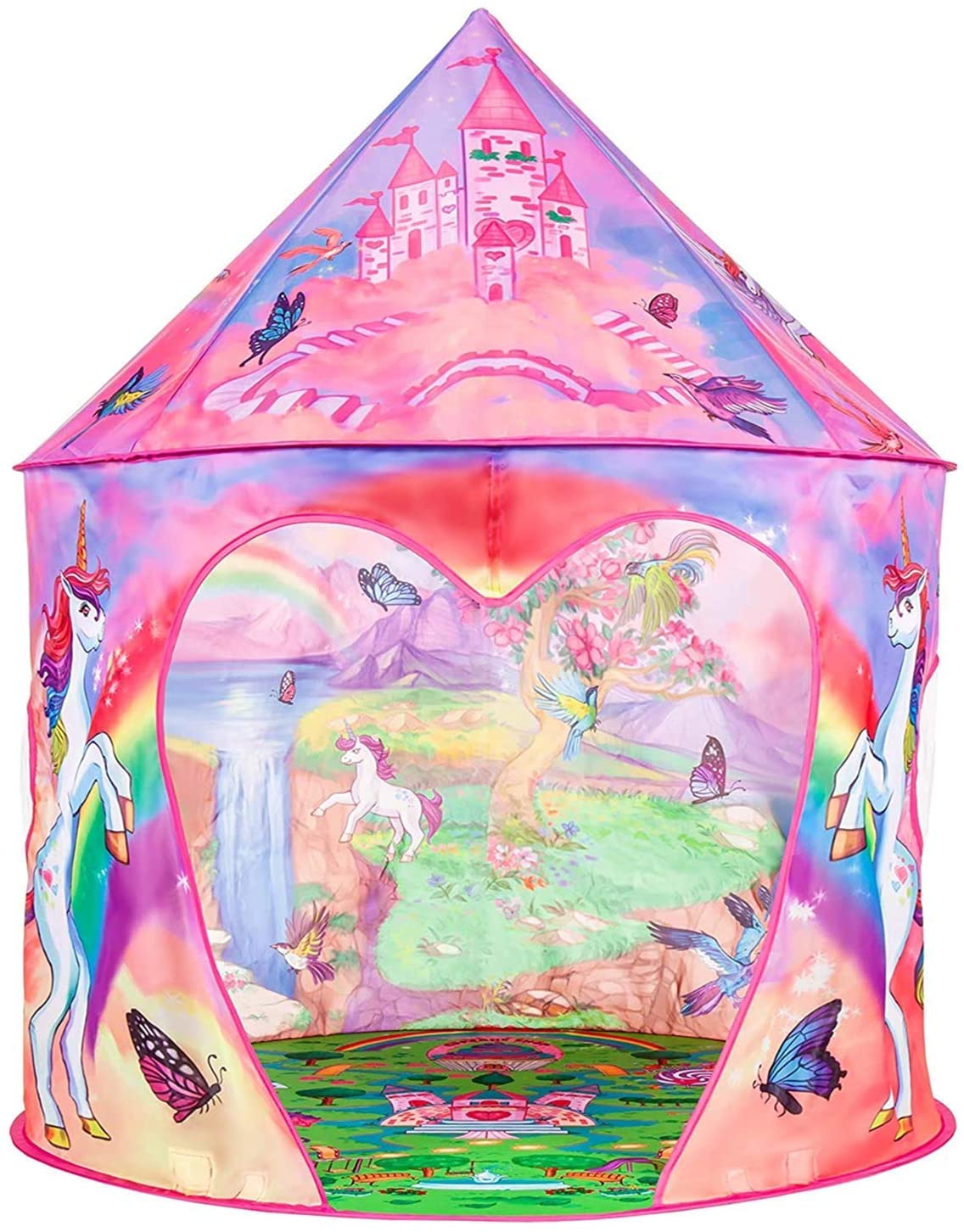 Kids Pink Pop Up Tent Fairy Land Heart Shape Door
