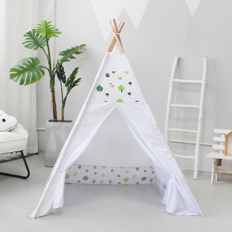 Kids White Indian Play Tent Polyester Peach Skin Teepee Tent Forest Theme