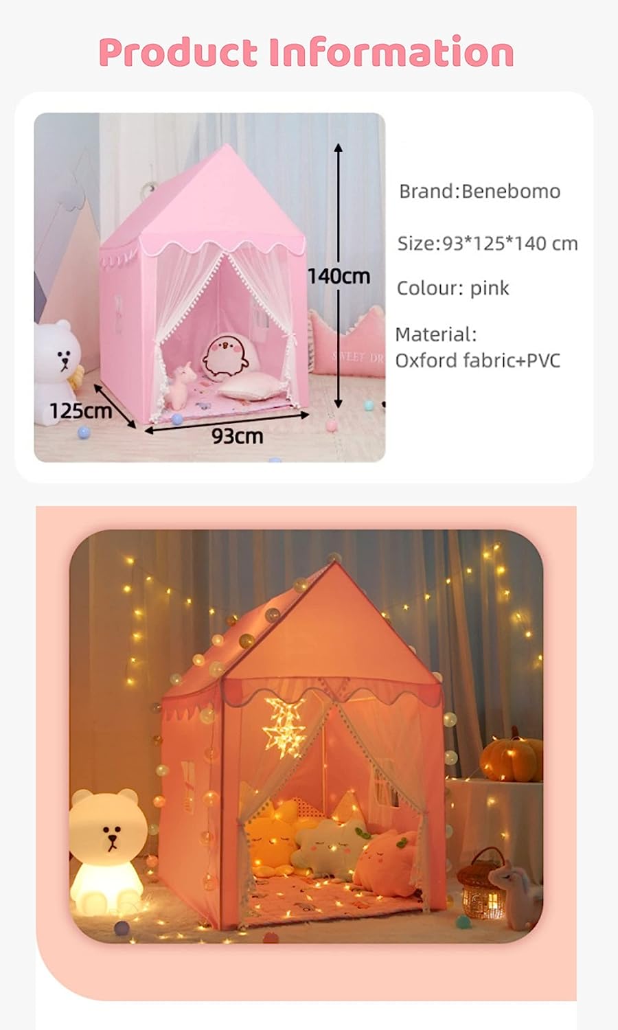 Pink Kids Fairy Wendy House Tent Specs