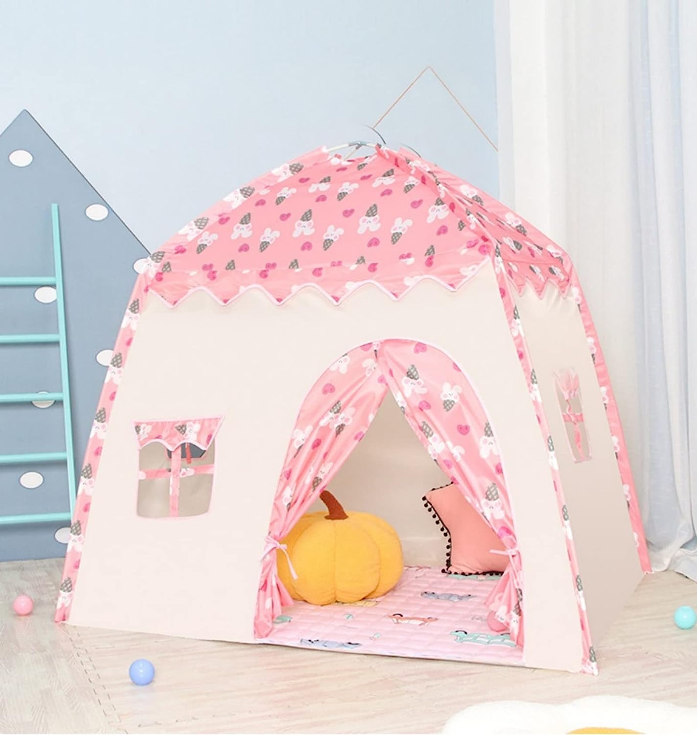 Pink Kids Pop Up Tent Cartoon Open Door