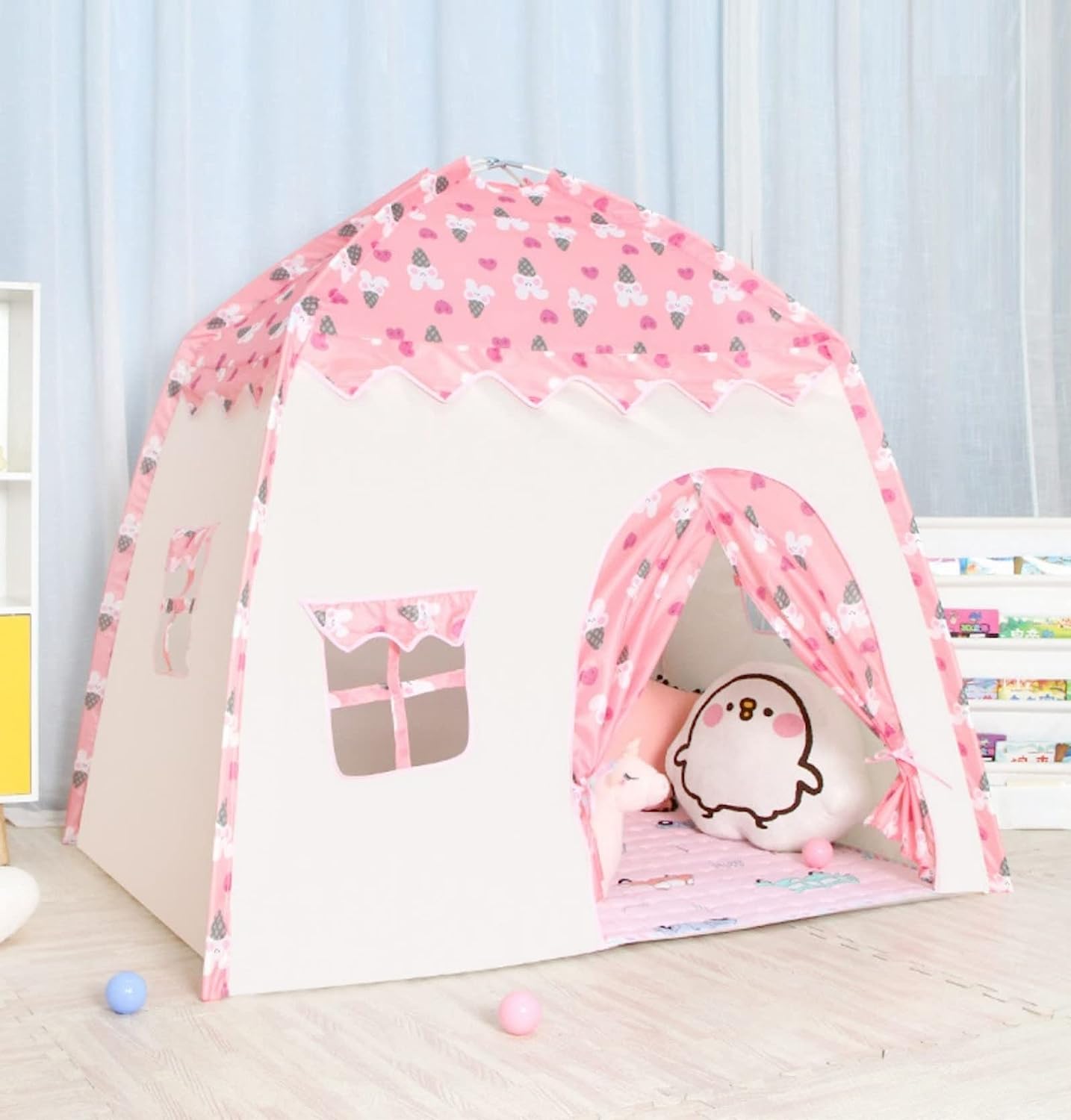 Pink Kids Pop Up Tent Cartoon Side View