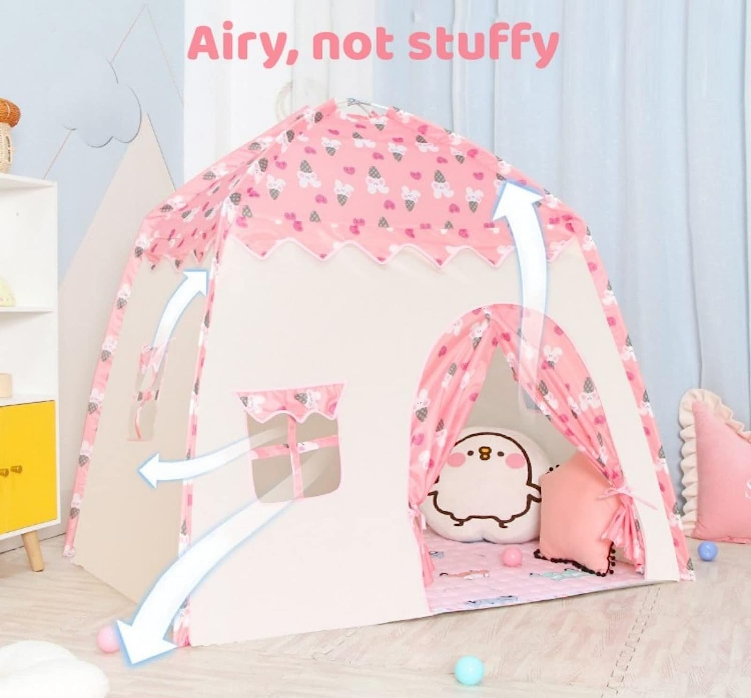 Pink Kids Pop Up Tent Cartoon Window Door