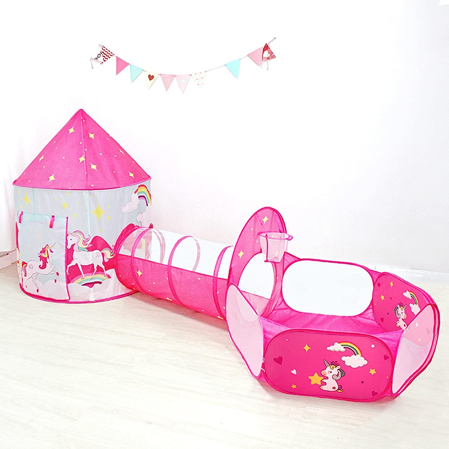 Pink Kids Unicorn Tunnel Tent Side