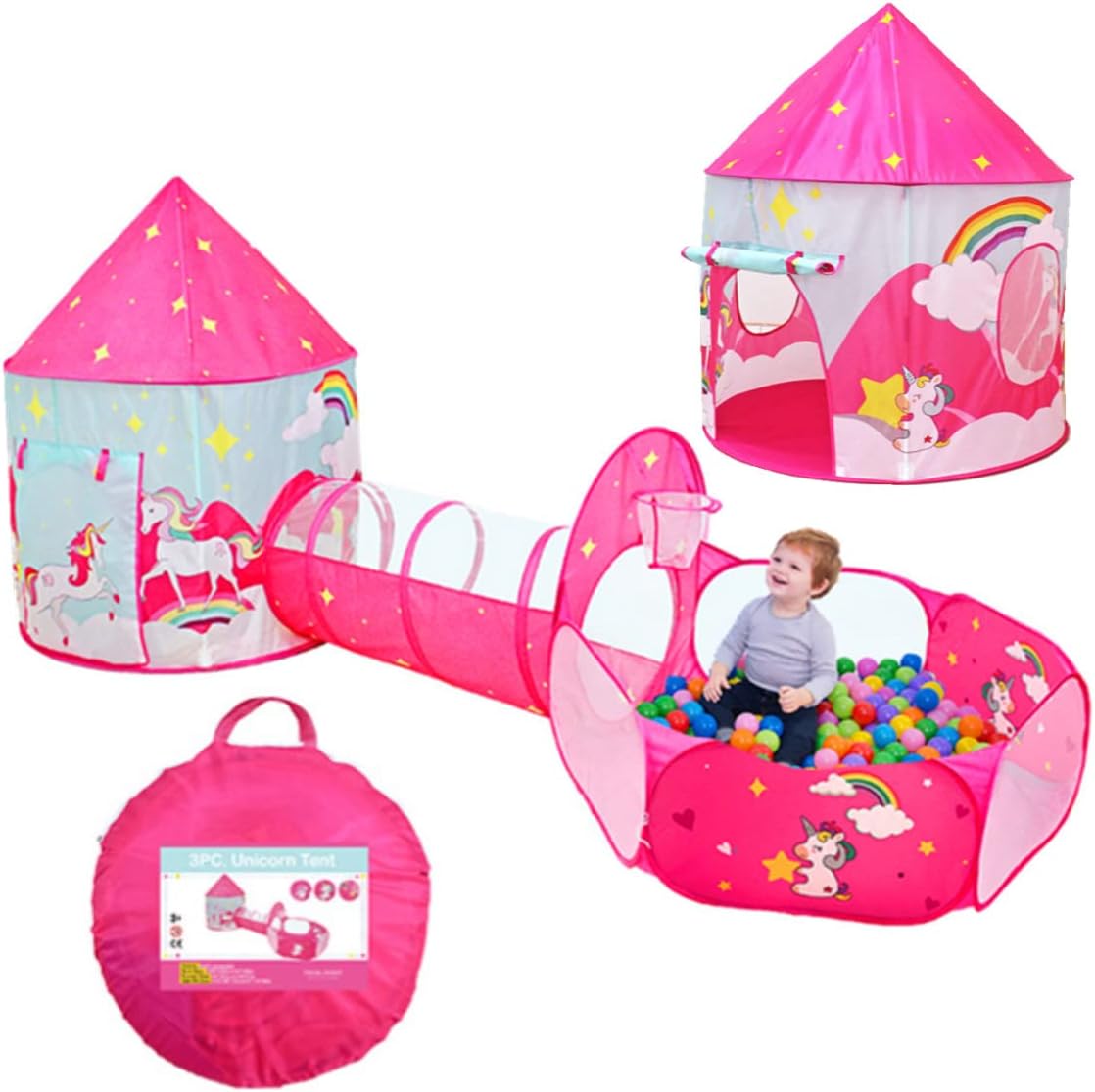 Pink Kids Unicorn Tunnel Tent